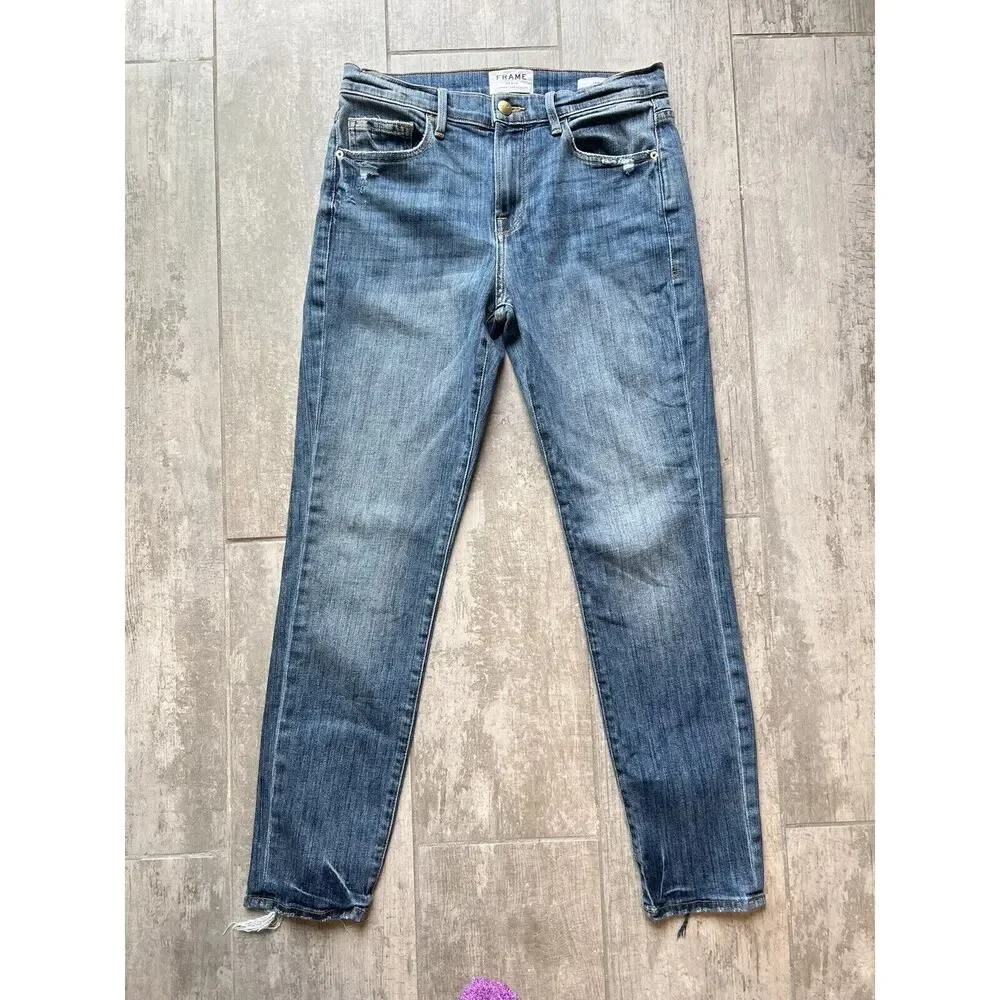 $240 FRAME LE BOY Distressed Boyfriend Jeans in Beckham Designer Mid Rise 27 - Picture 4 of 11